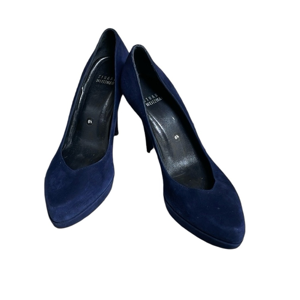 Stuart Weitzman Blue Suede Platform Heel Size 37 U.S. 6.5